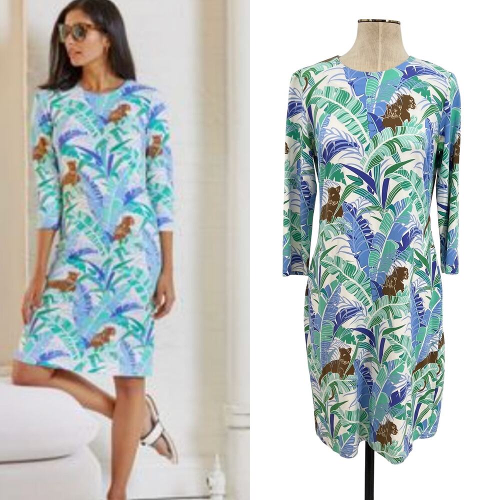 J McLaughlin Everglades Panther Print Catalina Cloth Shift Dress Tropical Medium